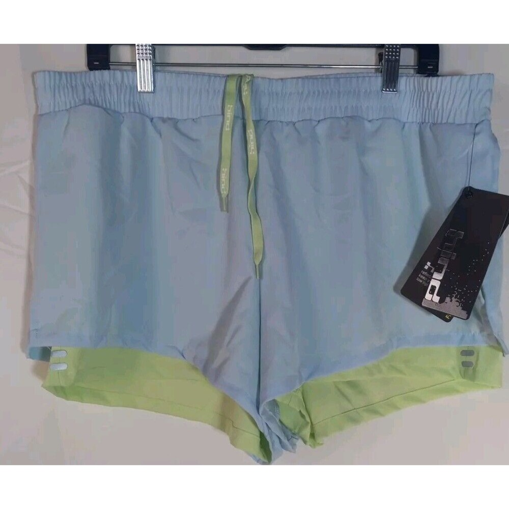 Hind Performance Womens Neon Yellow Blue Layered Athletic Shorts Size Xlarge